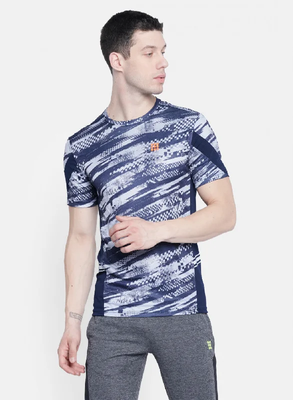 Mens NAvy Blue Printed T-Shirt