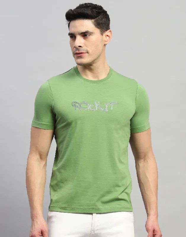 Men Green Solid Round Neck Half Sleeve T-Shirt