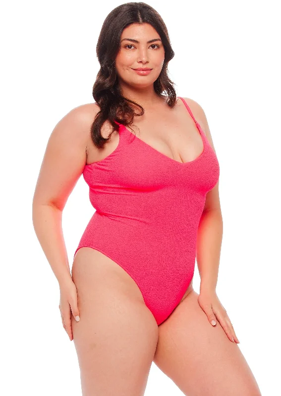 Miami V Neck One Piece Swimsuit - Zinnia Pink