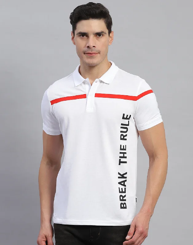 Men White Solid Collar Half Sleeve T-Shirt