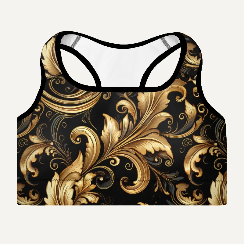 Baroque Flourish Black Padded Sports Bra