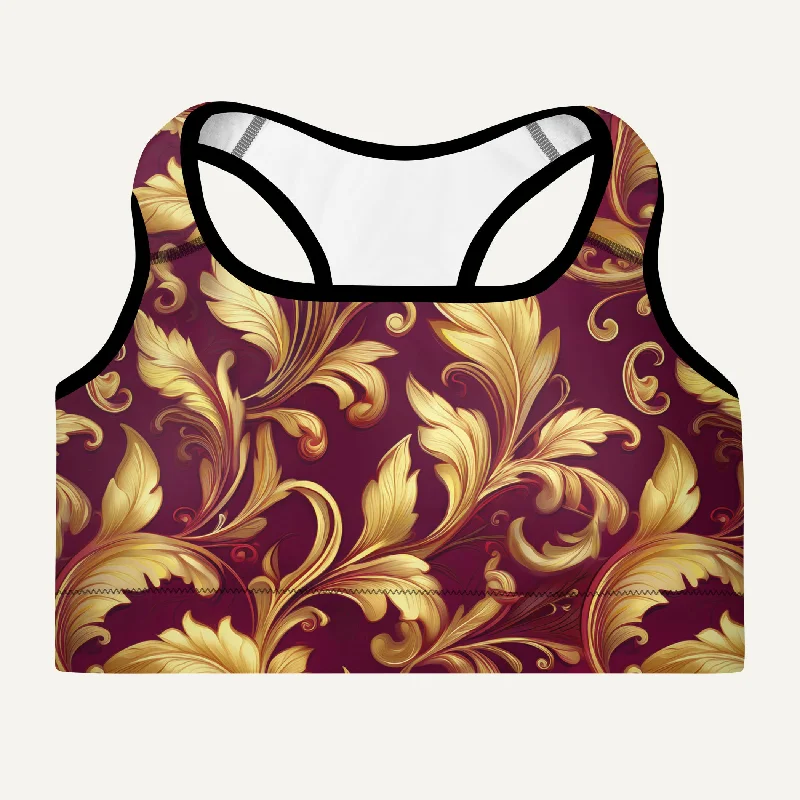 Baroque Flourish Burgundy Padded Sports Bra