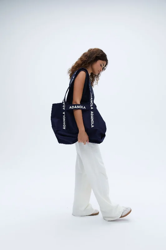 Branded Strap Tote Bag - Navy Blue