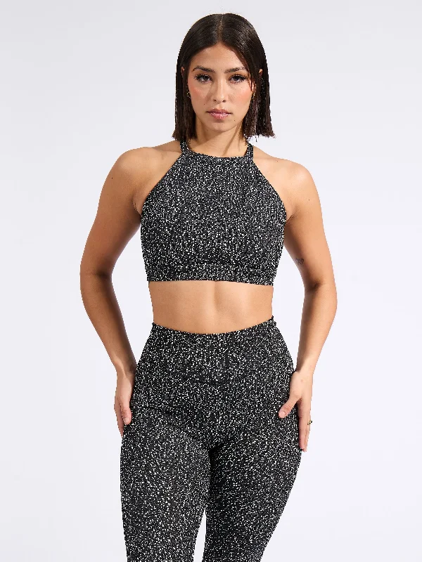 Catalina Jacquard Sports Bra - Black Bossy