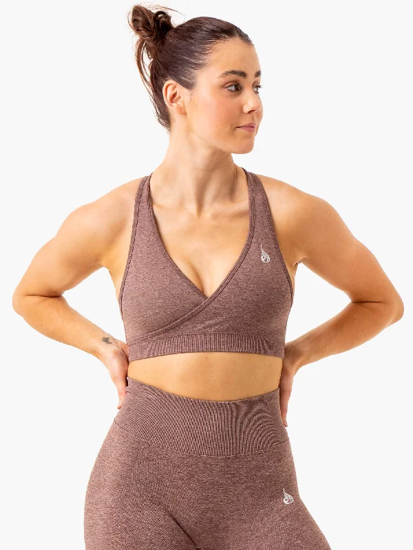 Essential Seamless Cross Over Sports Bra - Chocolate Marl