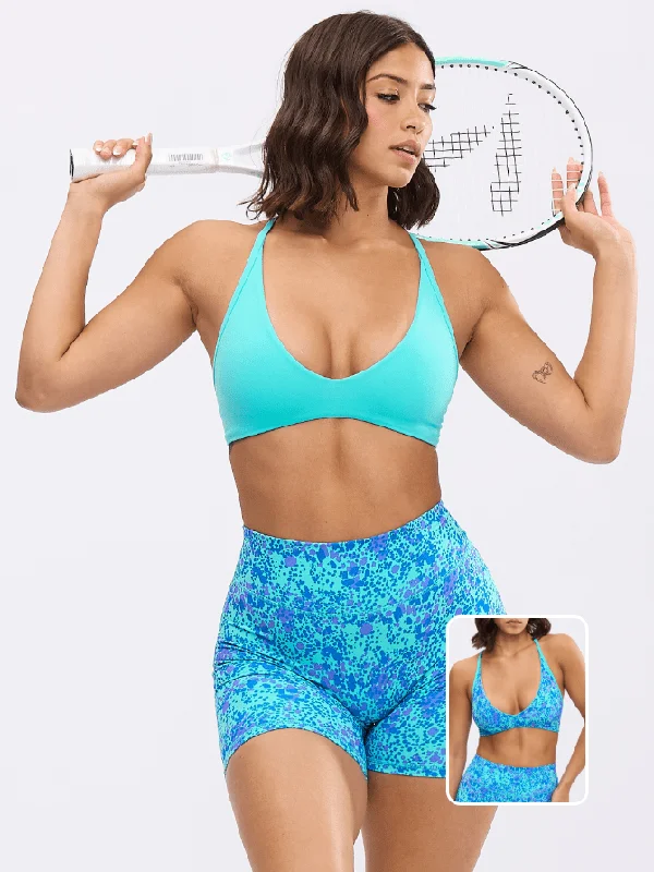 Girlfriend Reversible Sports Bra - Airhead and Blue Fashun Print