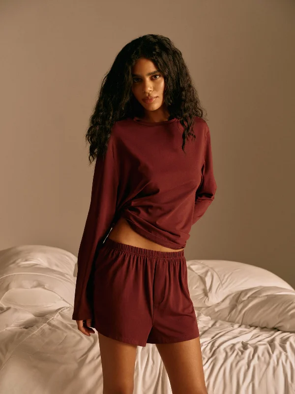 Modal Long Sleeve T-shirt - Burgundy