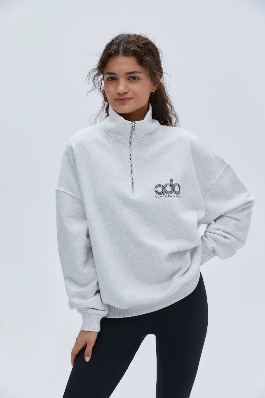 Performance Oversized Funnel Neck Zip Sweatshirt - Light Grey Melange