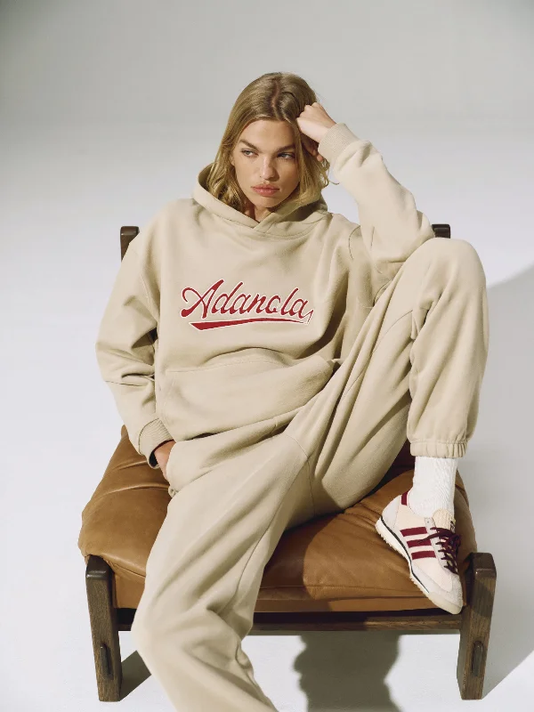 Script Oversized Hoodie - Sand/Vintage Red