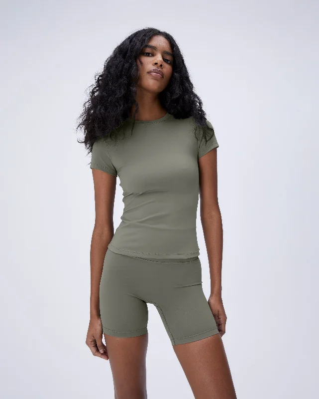 Ultimate Short Sleeve Longline Top - Olive Green