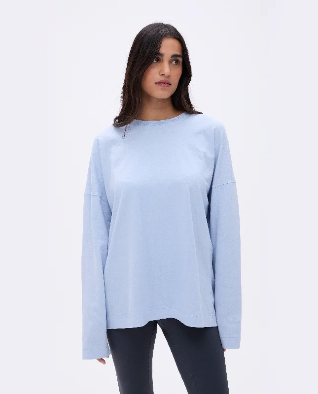 Washed Long Sleeve Drop Shoulder T-shirt - Powder Blue