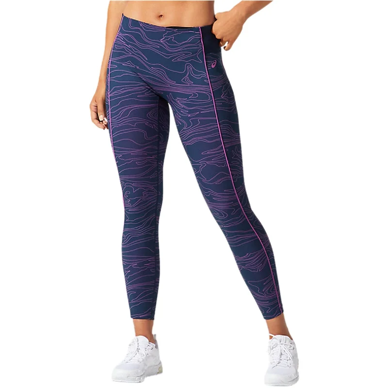 ASICS Womens Piping Graphic Compression Athletic Pants, Blue, Small