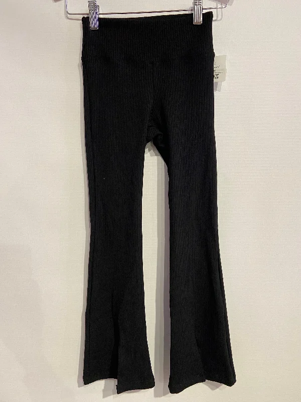 Black Ribbed Front Slit Flare Leggings