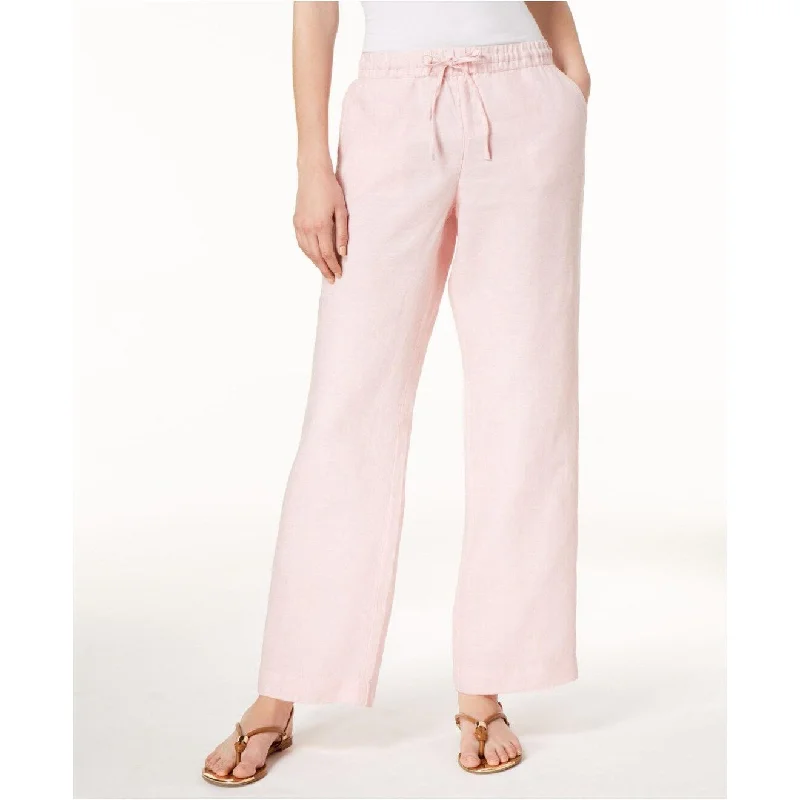 Charter Club Women's Linen Drawstring-Waist Pants Pink Size Medium