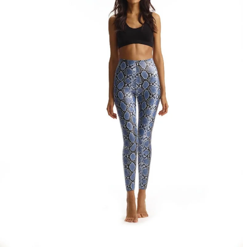 Faux Leather Animal Print Legging In Blue Snake