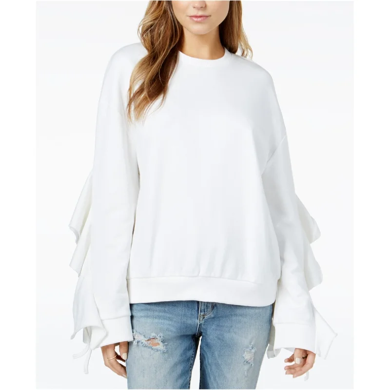 J.o.a. Womens Cascade Ruffle Sweatshirt, White, Medium