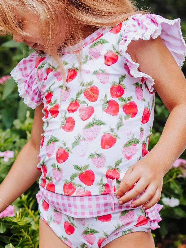 Miki Rash Guard - Watercolor Strawberries