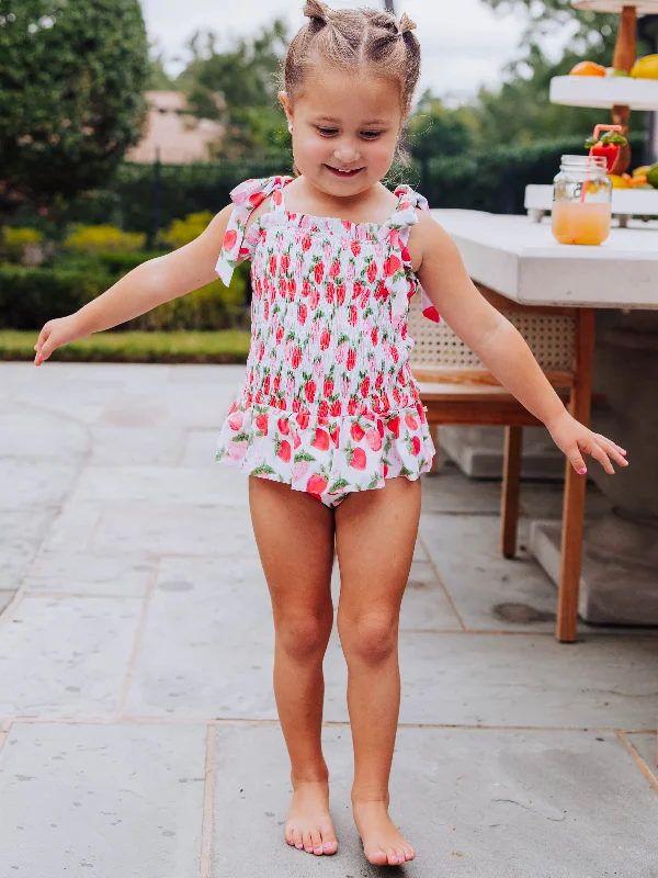 Smocked One Piece - Watercolor Strawberries