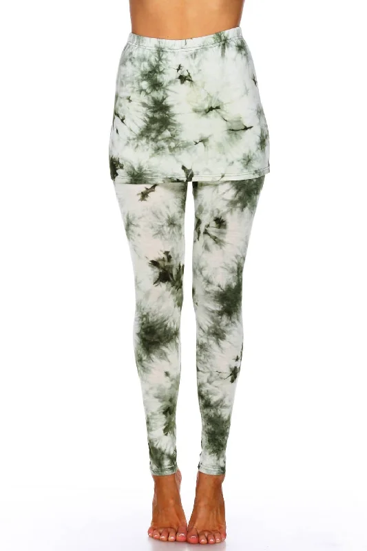 Tie Dye Skirted Leggings In Olive